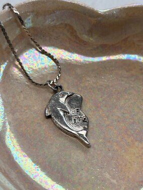 🐬 Vintage Silver Dolphin 1/2 of a Best Friend Necklace Charm